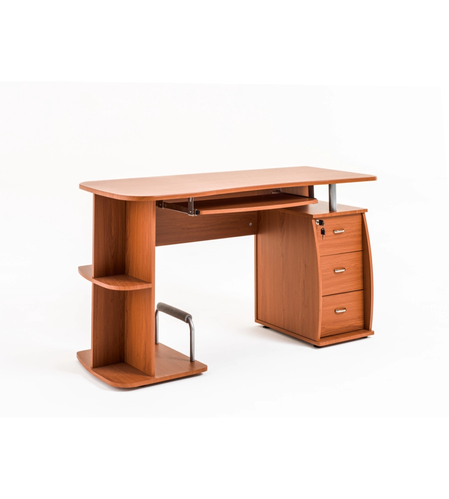 SCRIVANIA PORTA COMPUTER, COLOR CILIEGIO, CON CASSETTIERA, 140X60X77H CM